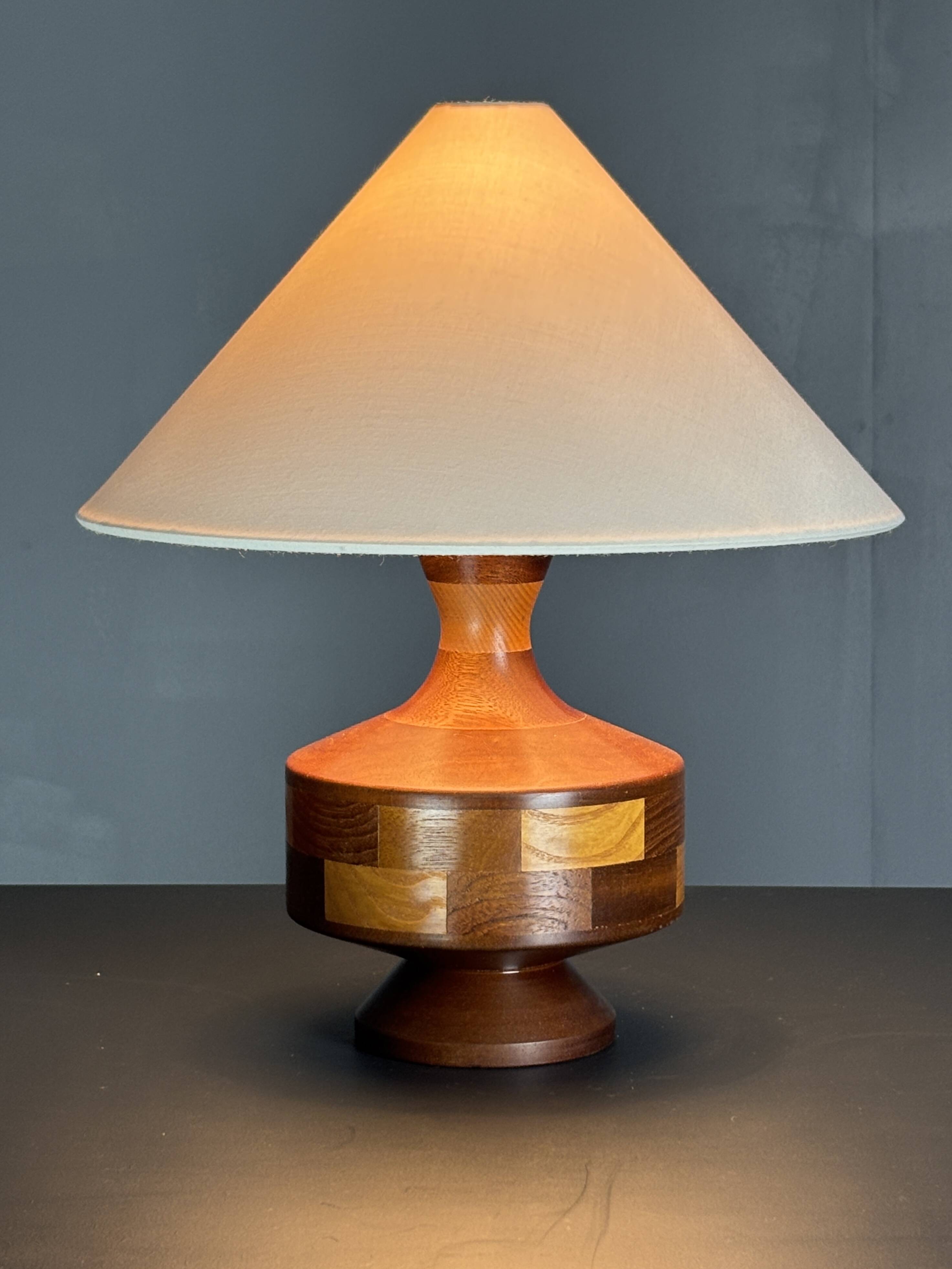 Mid-Century Table Lamp with Geometric Wood Inlay, English, circa 1955–1965