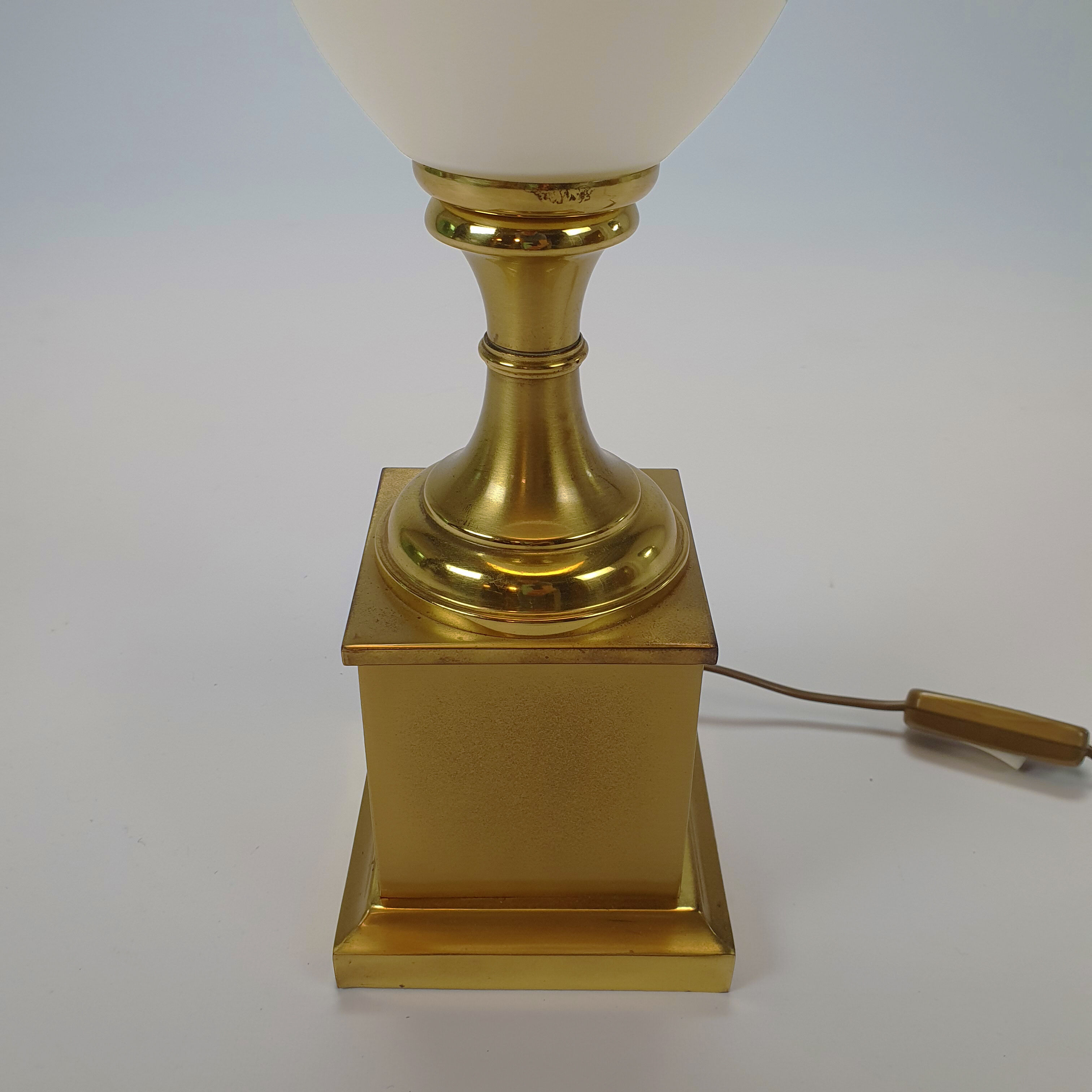 Brass and Opaline Glass Ostrich Egg Table Lamp, 1970