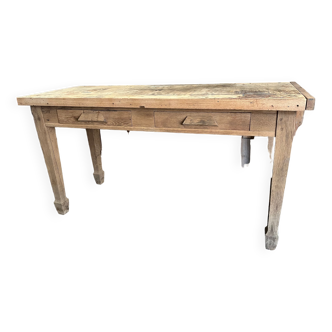 Farmhouse table with drawers in raw wood