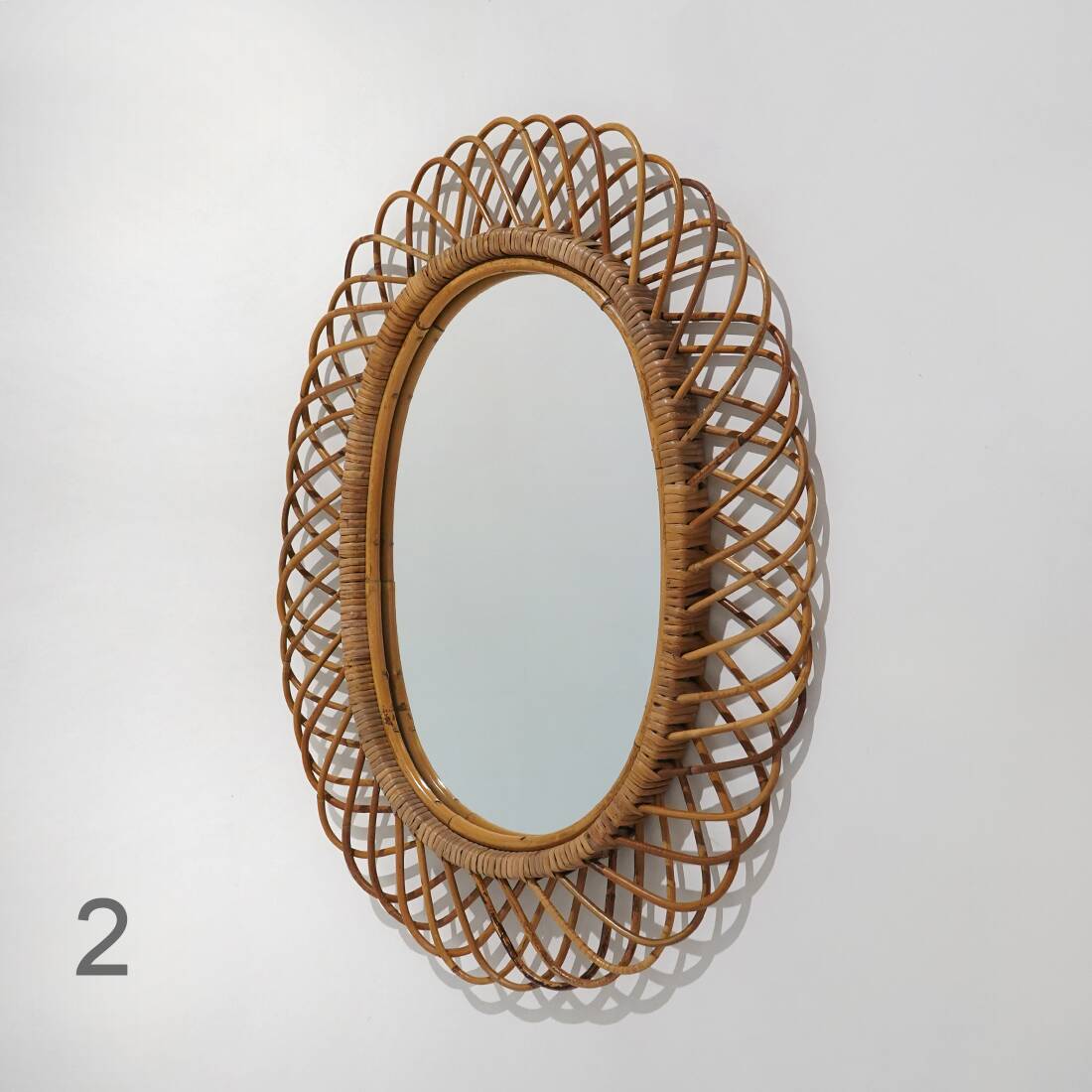Wall mirror with rattan frame, 1950s
