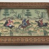 Ancient Indo-Persian painting with wooden mosaic frame