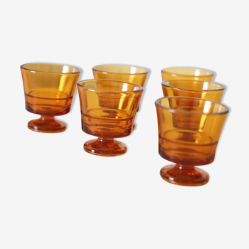 Set de 6 coquetiers verres à liqueur  bougeoirs vases Duralex en verre ambré, vintage