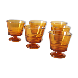 Set of 6 cockroaches / liquor glasses / candlesticks / Duralex vases in amber glass, vintage