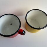 Pair of enamelled sheet metal mugs