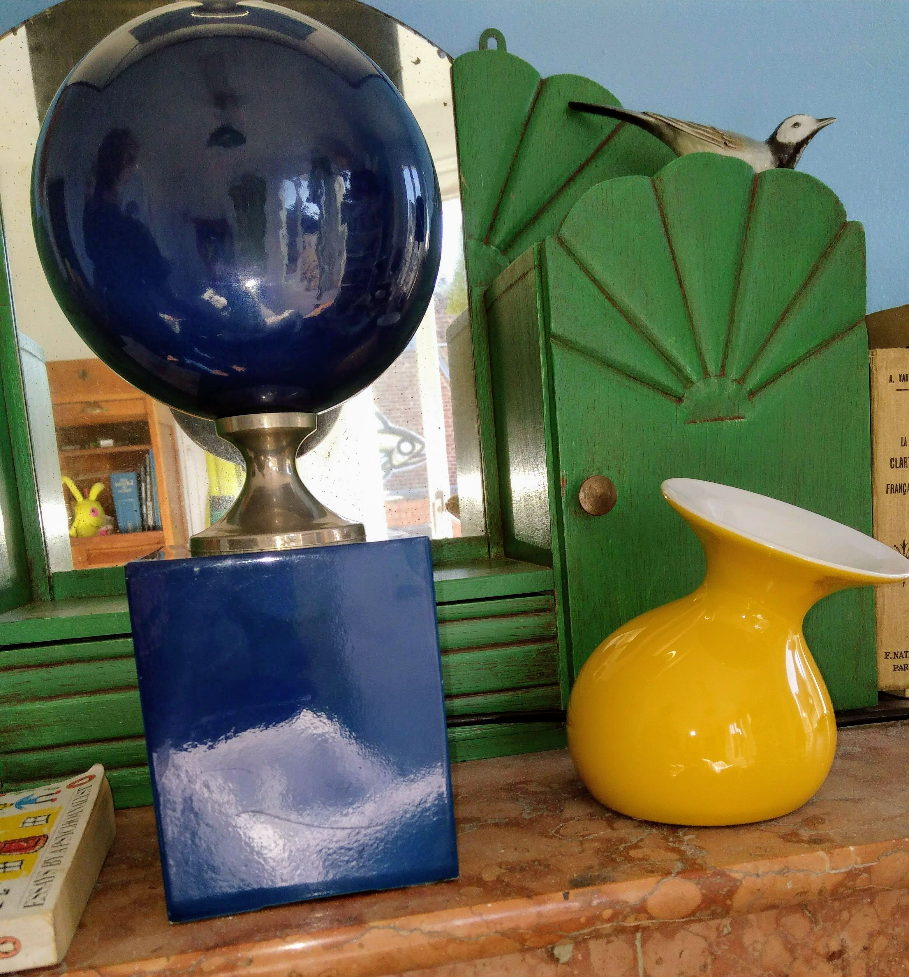 Lampe métal bleue Philippe Barbier