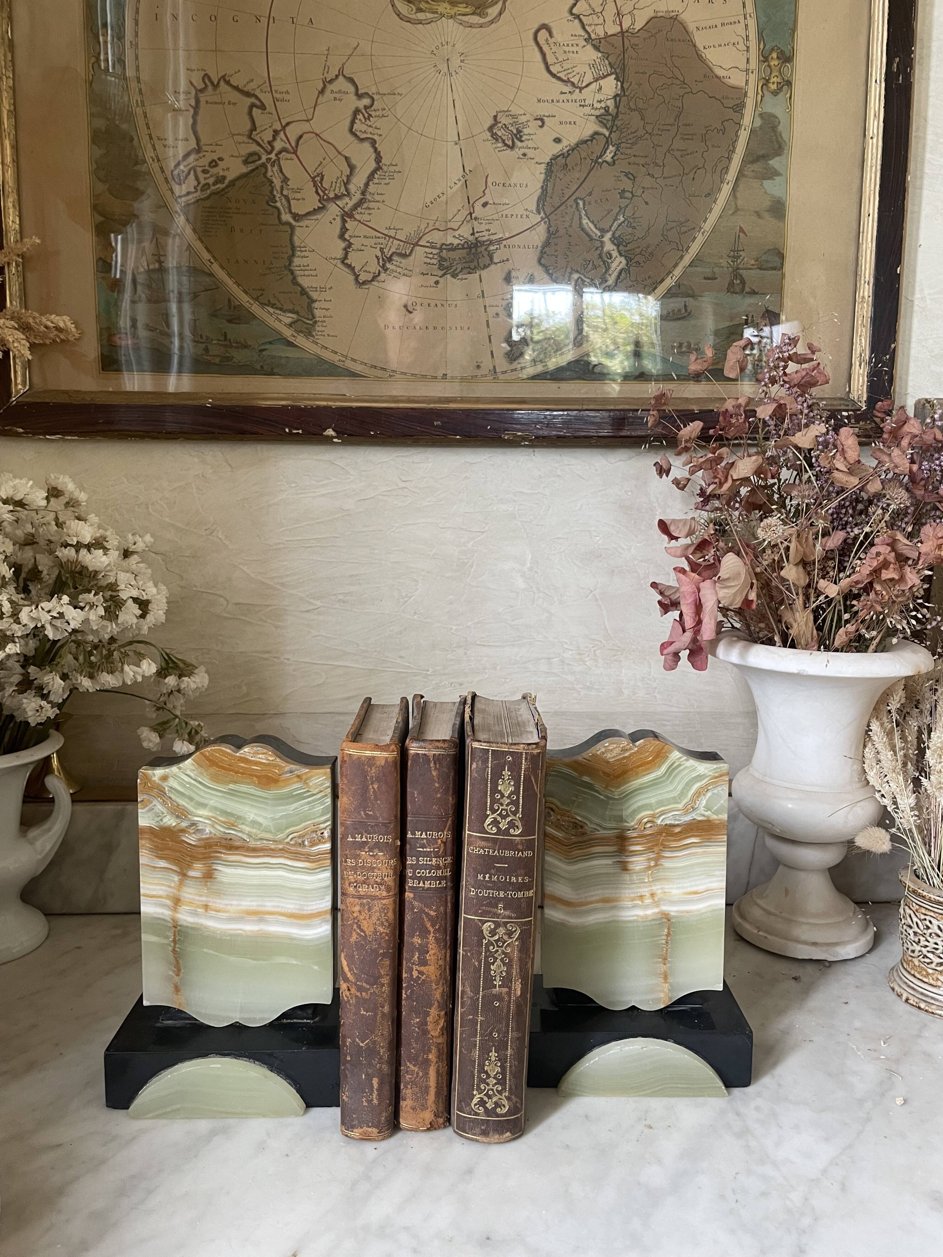 Art Deco onyx and marble bookends