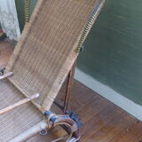 Chaise longue debut xx° in rattan, wicker and wood