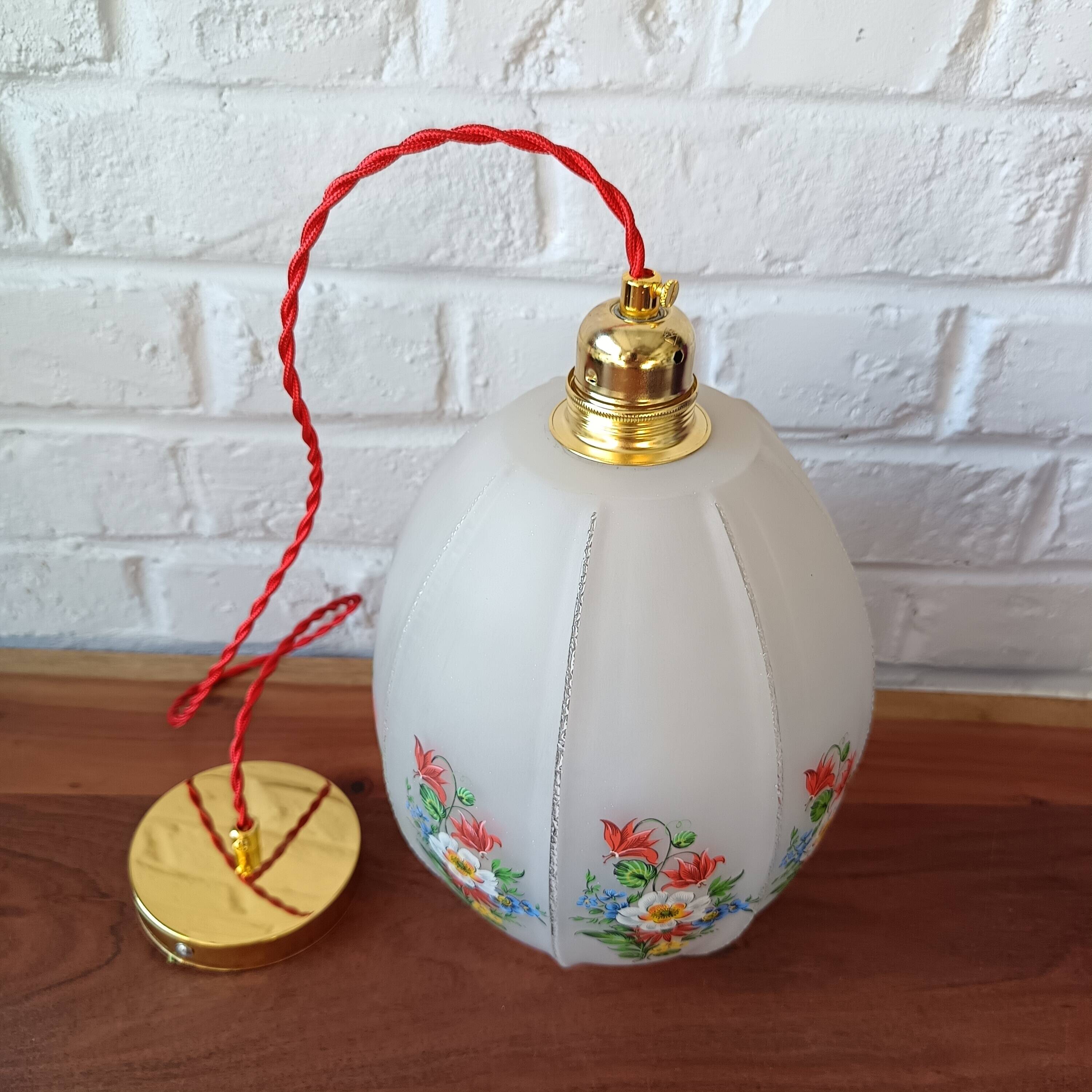Vintage glass pendant light, floral motifs 1960s, Daisy pendant light