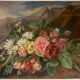 Old painting, still life with daisy roses and wild flowers, signed, early XX century