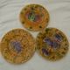 Set of 3 slip dessert plates. Fruit decor.