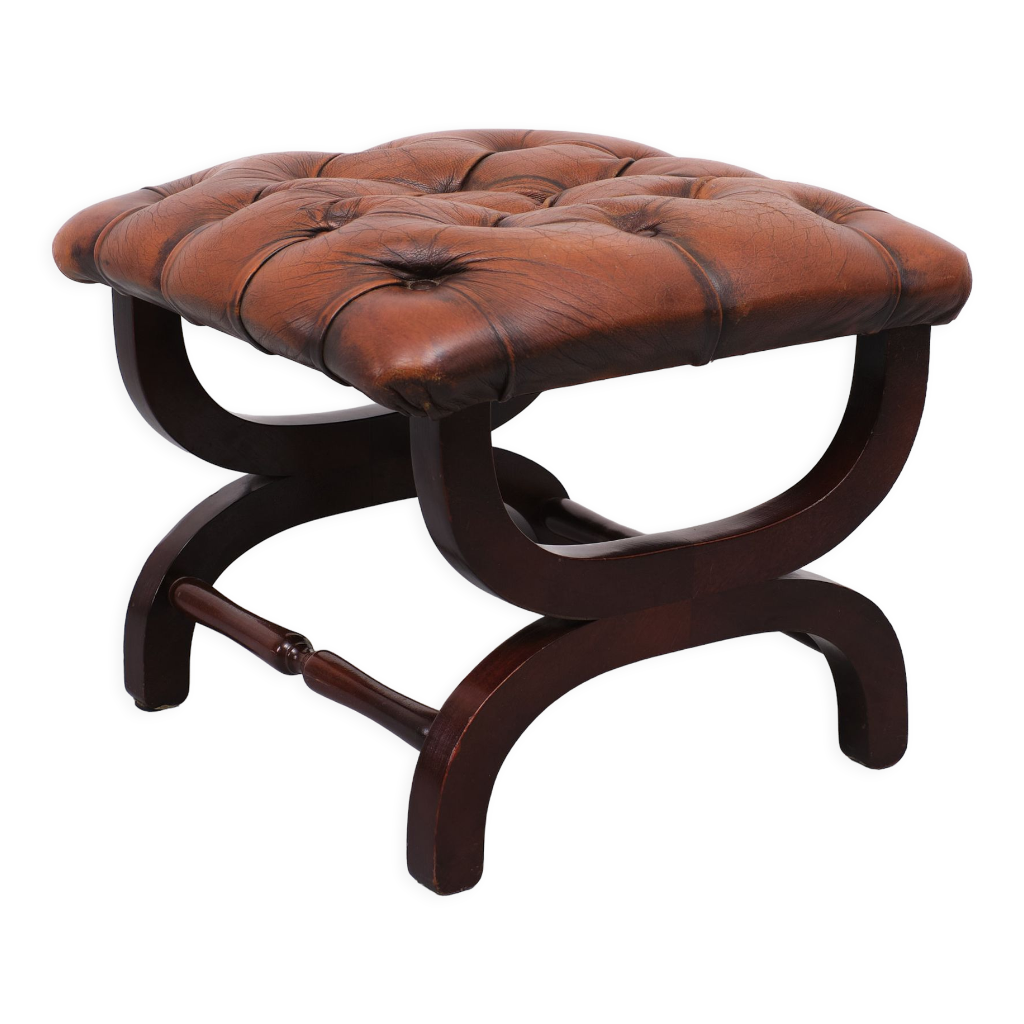 English country house style padded leather ottoman