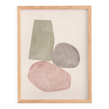 Painting on paper - abstract illustration "pebbles" signed eawy