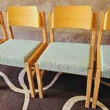 Set of 4 wooden and fabric chairs, 70s