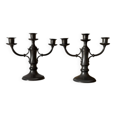Paire de chandeliers anciens en étain ��️