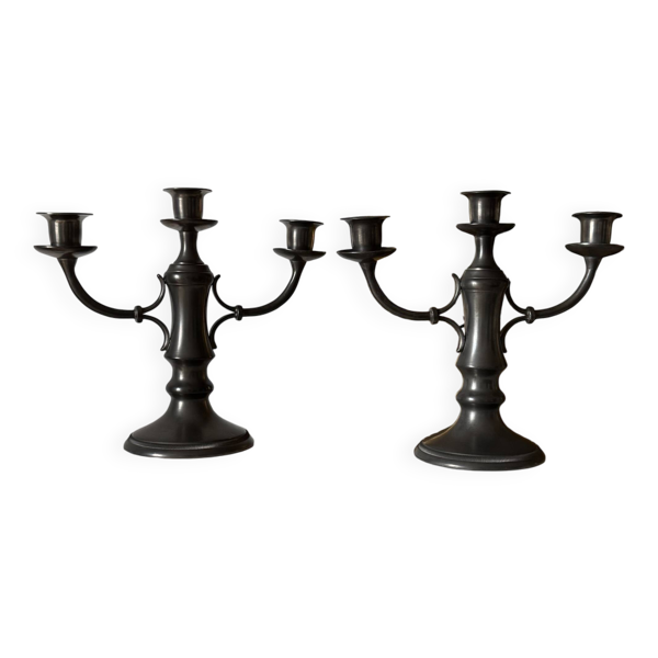 Paire de chandeliers anciens en étain ��️