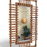 Mid-Century Bamboo & Rattan Mirror With Patina, French Riviera Style, 1950s