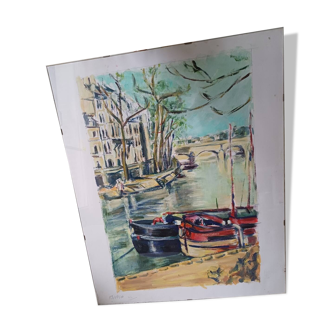 Peinture sur papier, paysage parisien