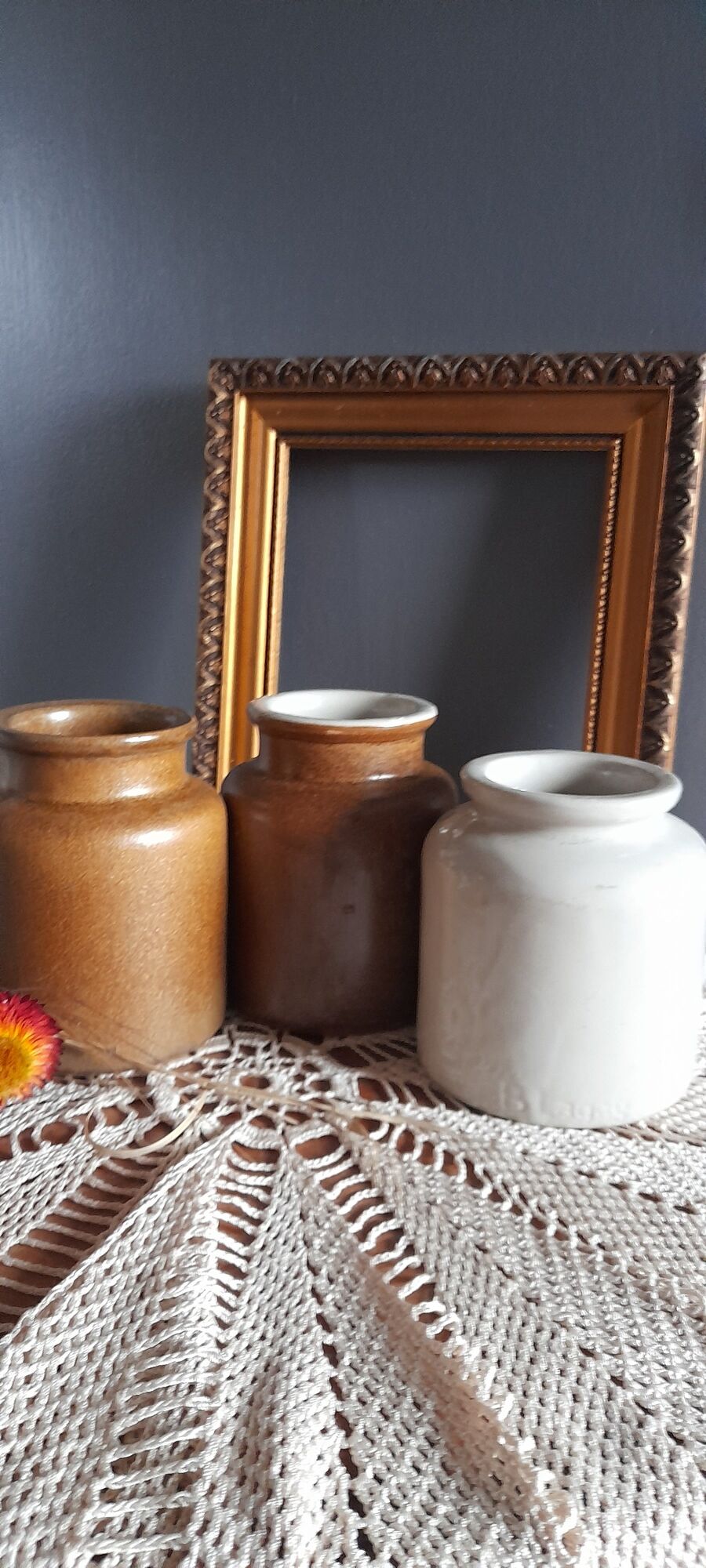 4 old stoneware mustard pots, lab Lagny, vintage France circa 1950/1960