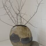 Vintage ceramic floor pampas grass vase brown fat lava pottery Germany 70's