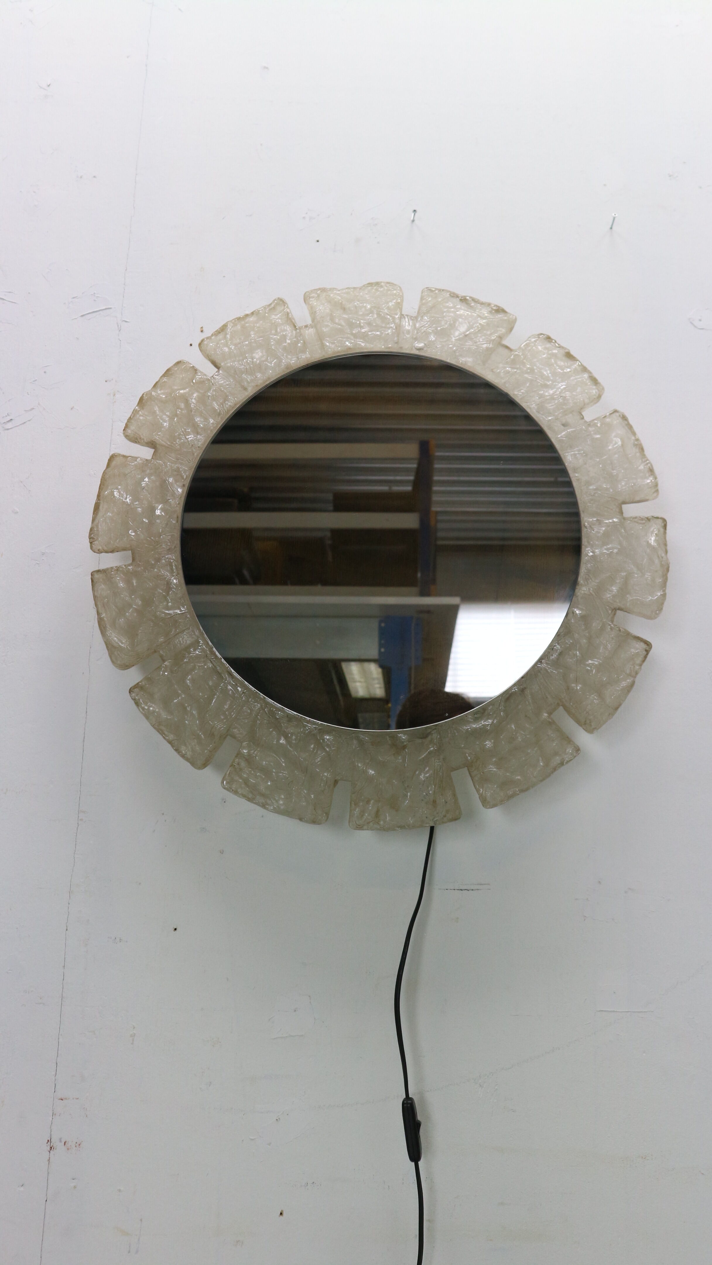 Egon hillebrand round acrylic illuminated mirror with lightening, 1970's germany