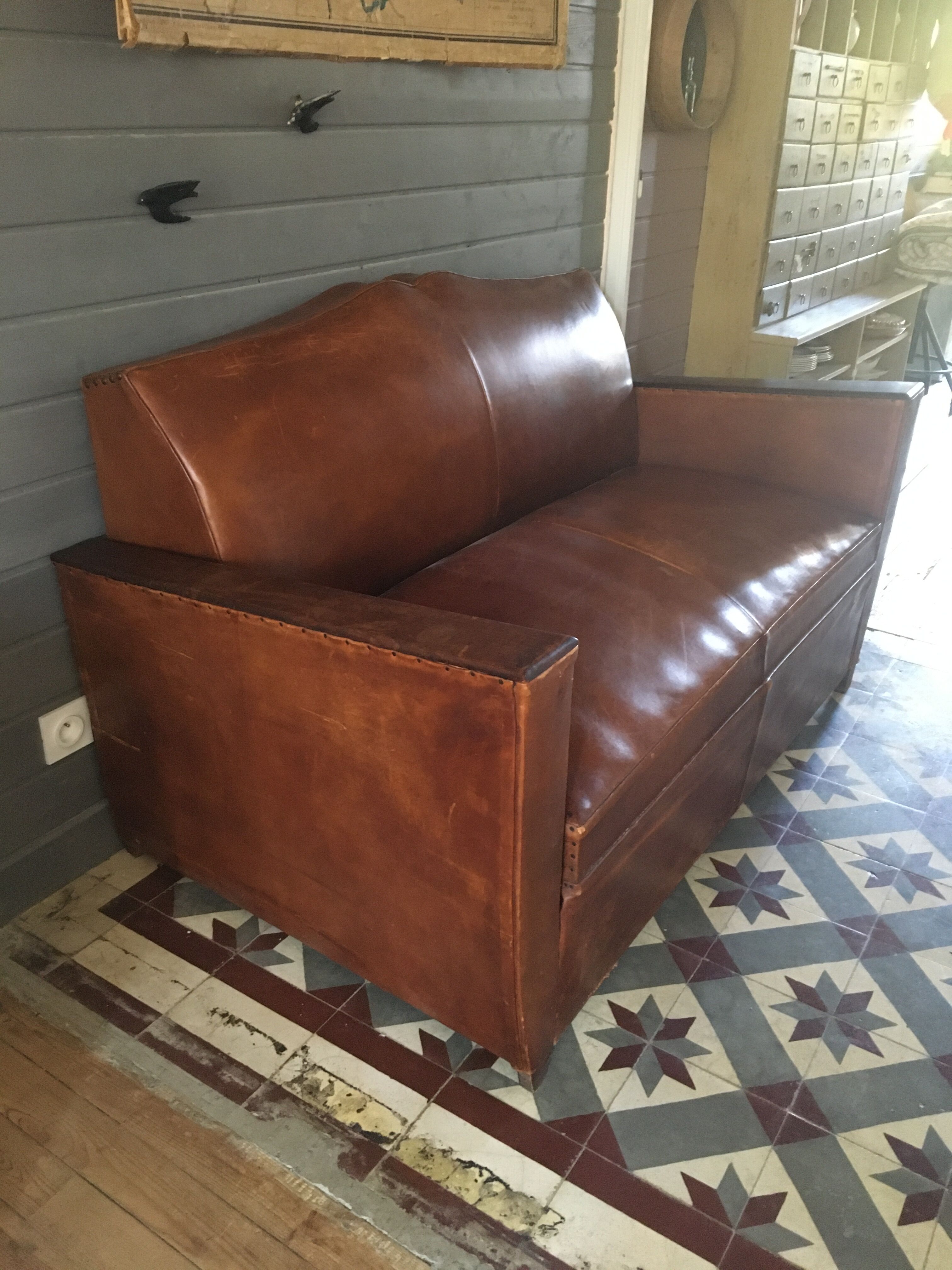 Leather club sofa 30s