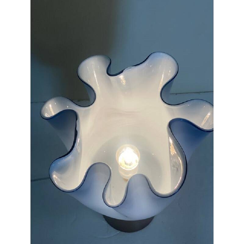Contemporary Milky-Blue Murano Style Glass Table Lamp