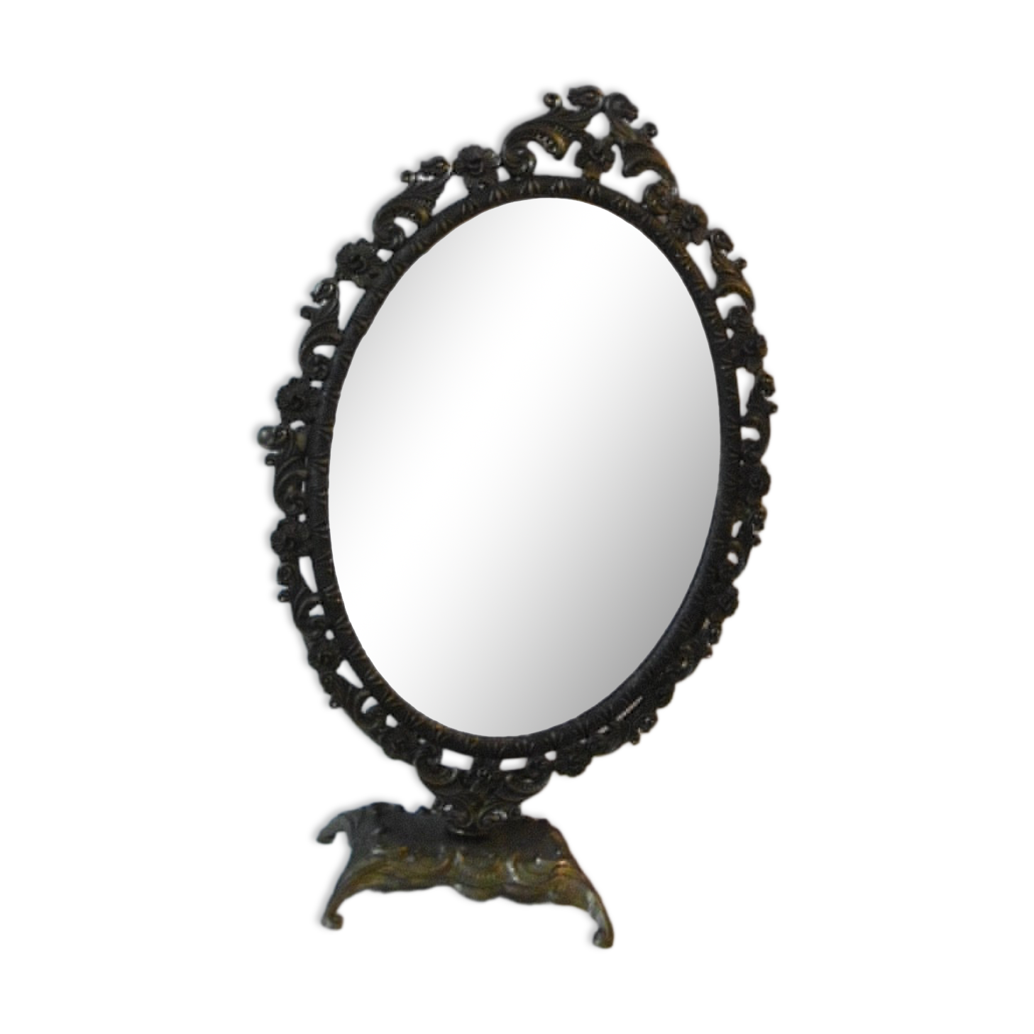 Psyche table mirror on brass stand