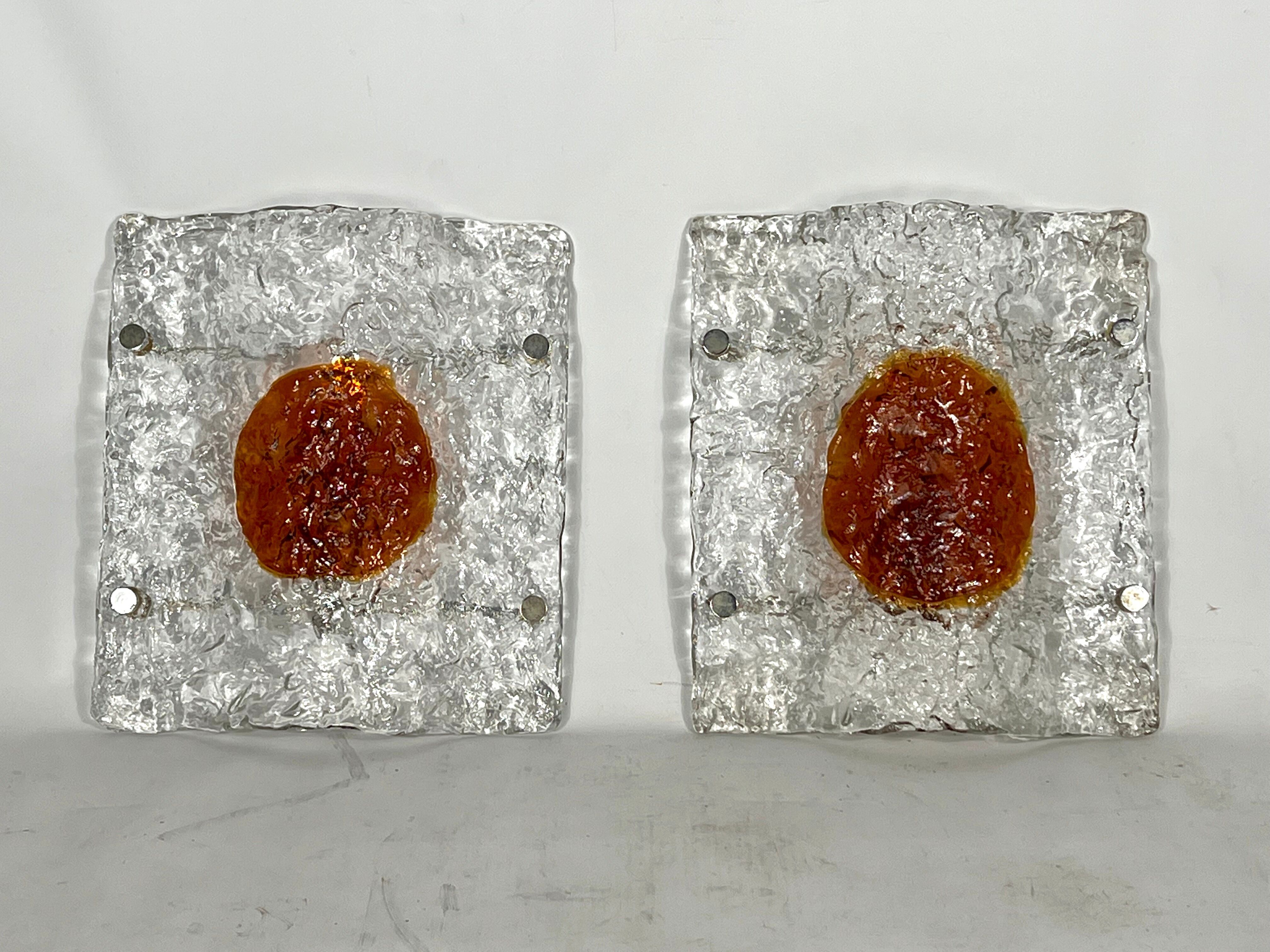 Mazzega, Mid-Century Modern Large Murano glass sconces. Set of two