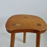 Tabouret de montagne tripode "haricot" en bois blond, 1960