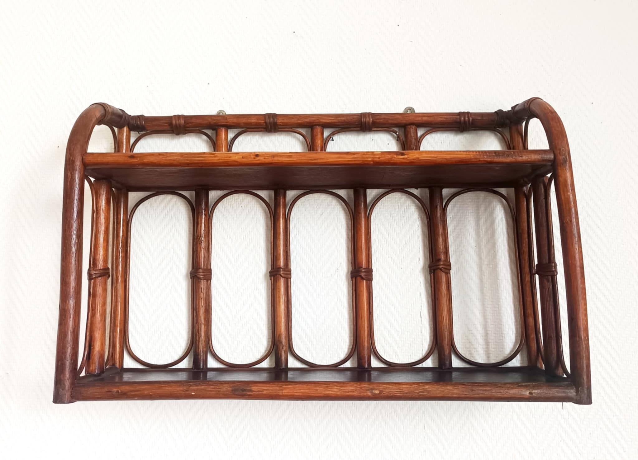 Vintage rattan wall shelf 1960