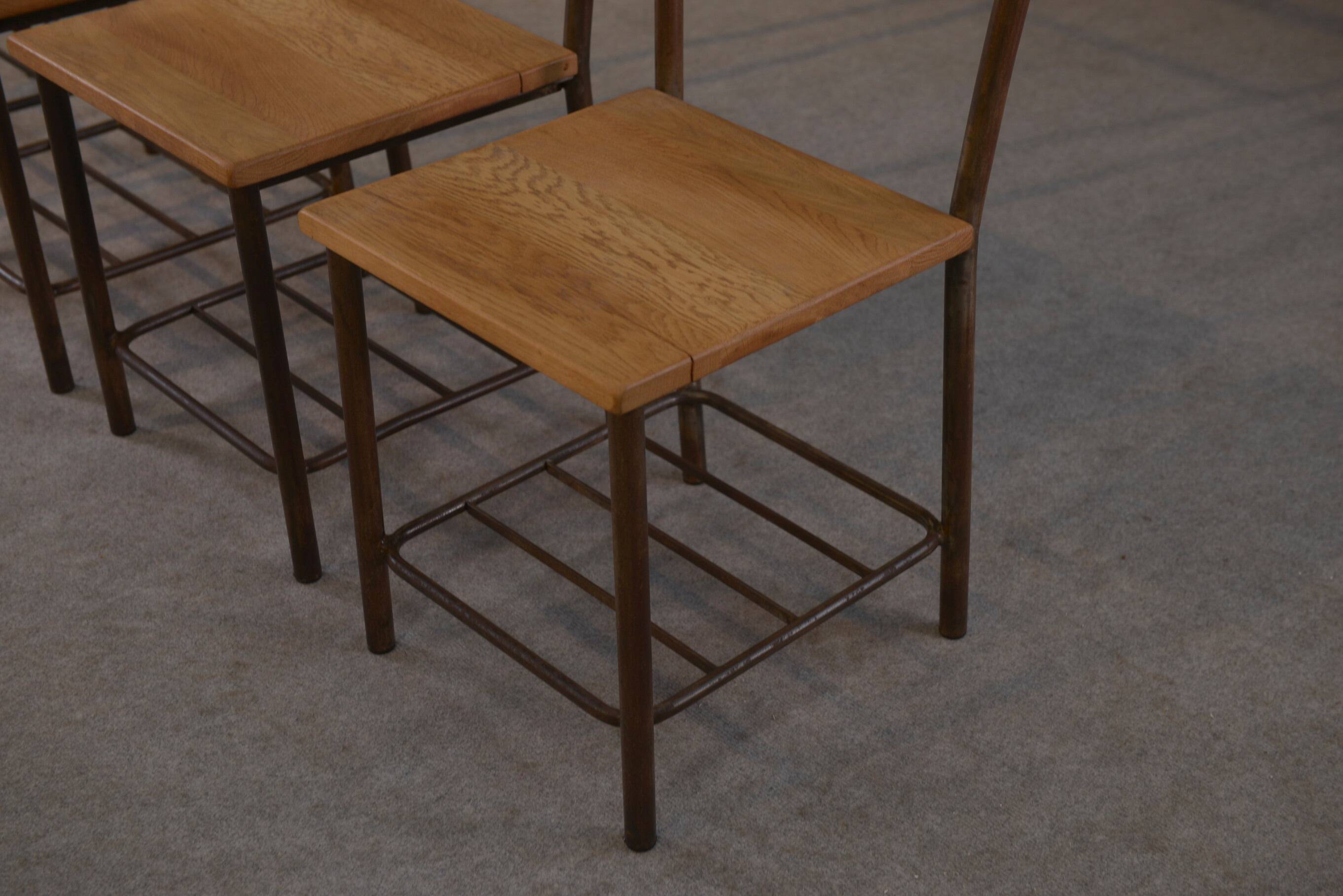 Set of 4 industrial oak chairs, 1950