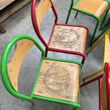 Suite of 10 metal and wood community chairs