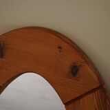 Large oval wall mirror in solid pine by Glasmäster Markaryd, Sweden, 1960s.
