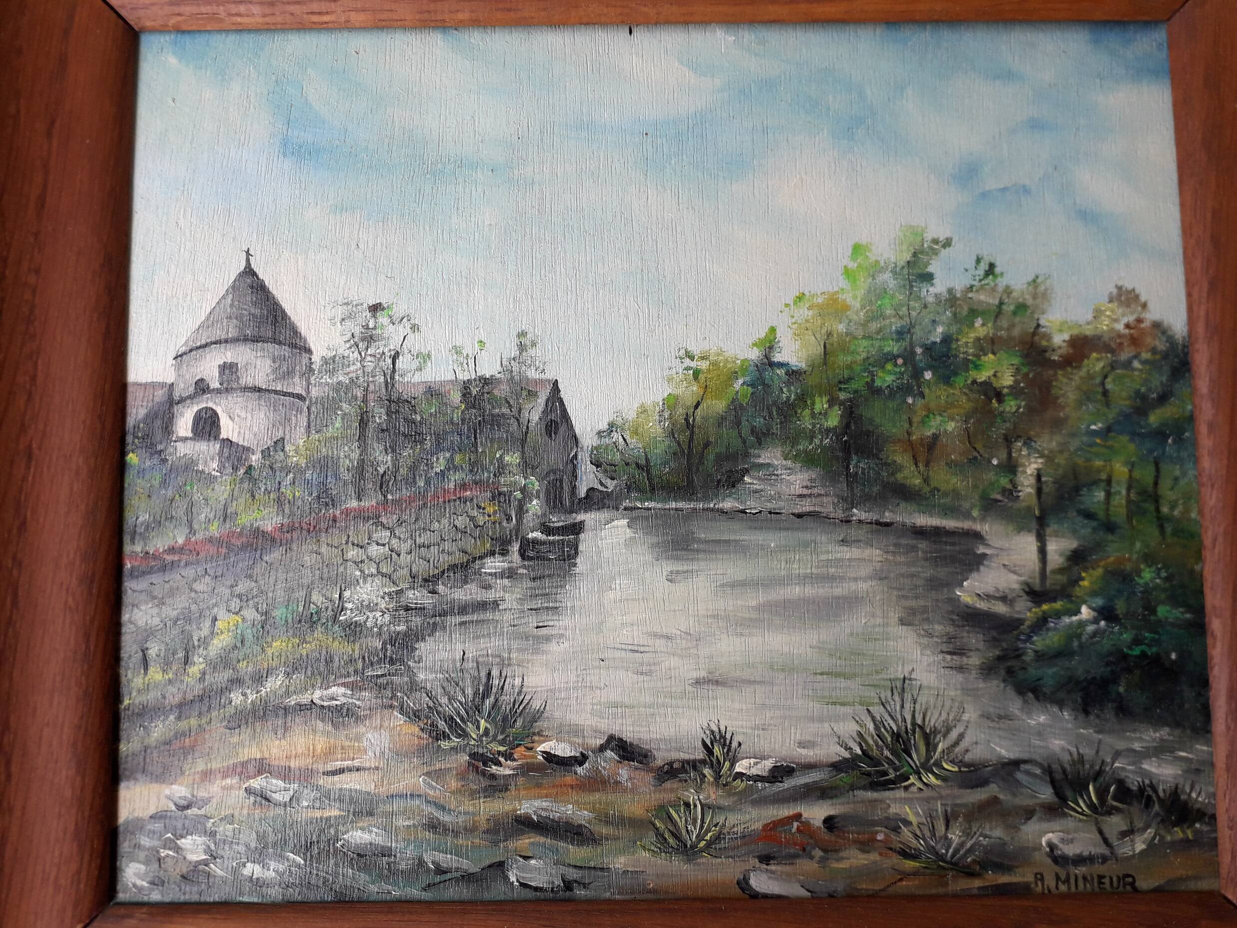 Oil painting on panel, landscape, signed
