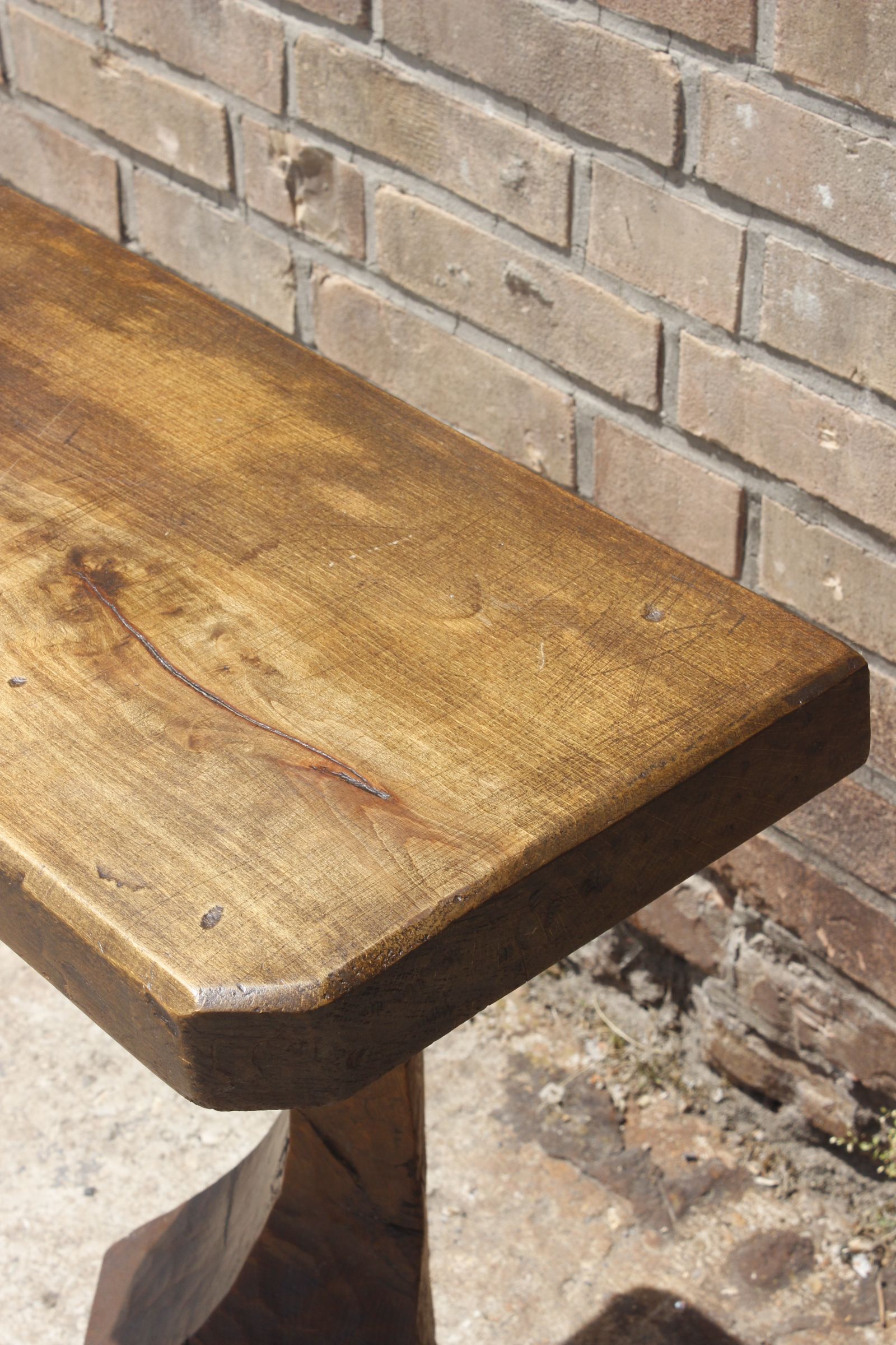 Brutalist console in solid wood worked with gouge & wrought iron, France 1950s