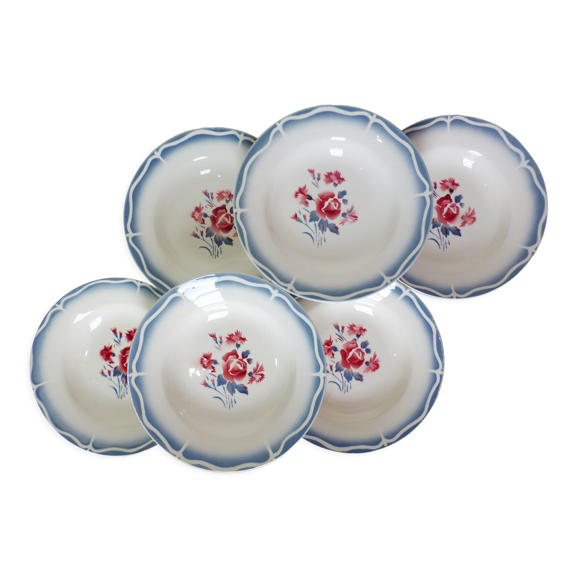 6 hollow plates Digoin Sarreguemines Nina Rosa 210431