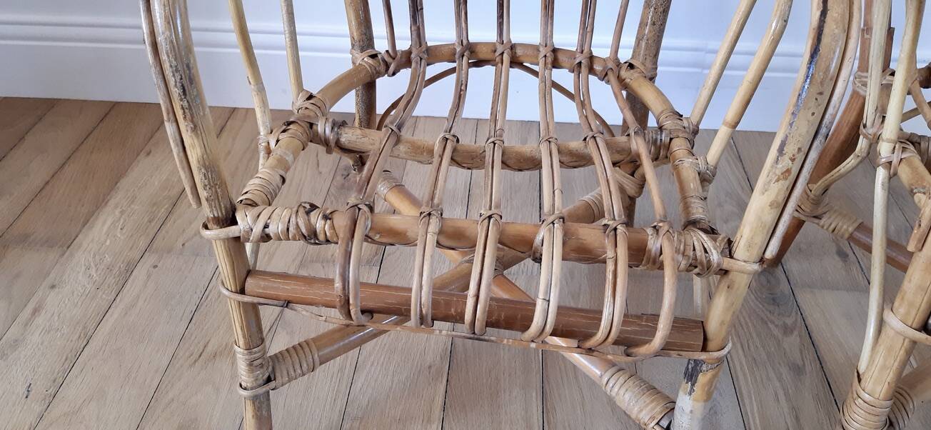 Pair of children's armchairs in rattan / bamboo honey color 60s