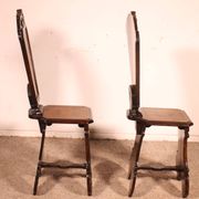 pair of stools in walnut and marquetry - 19th century