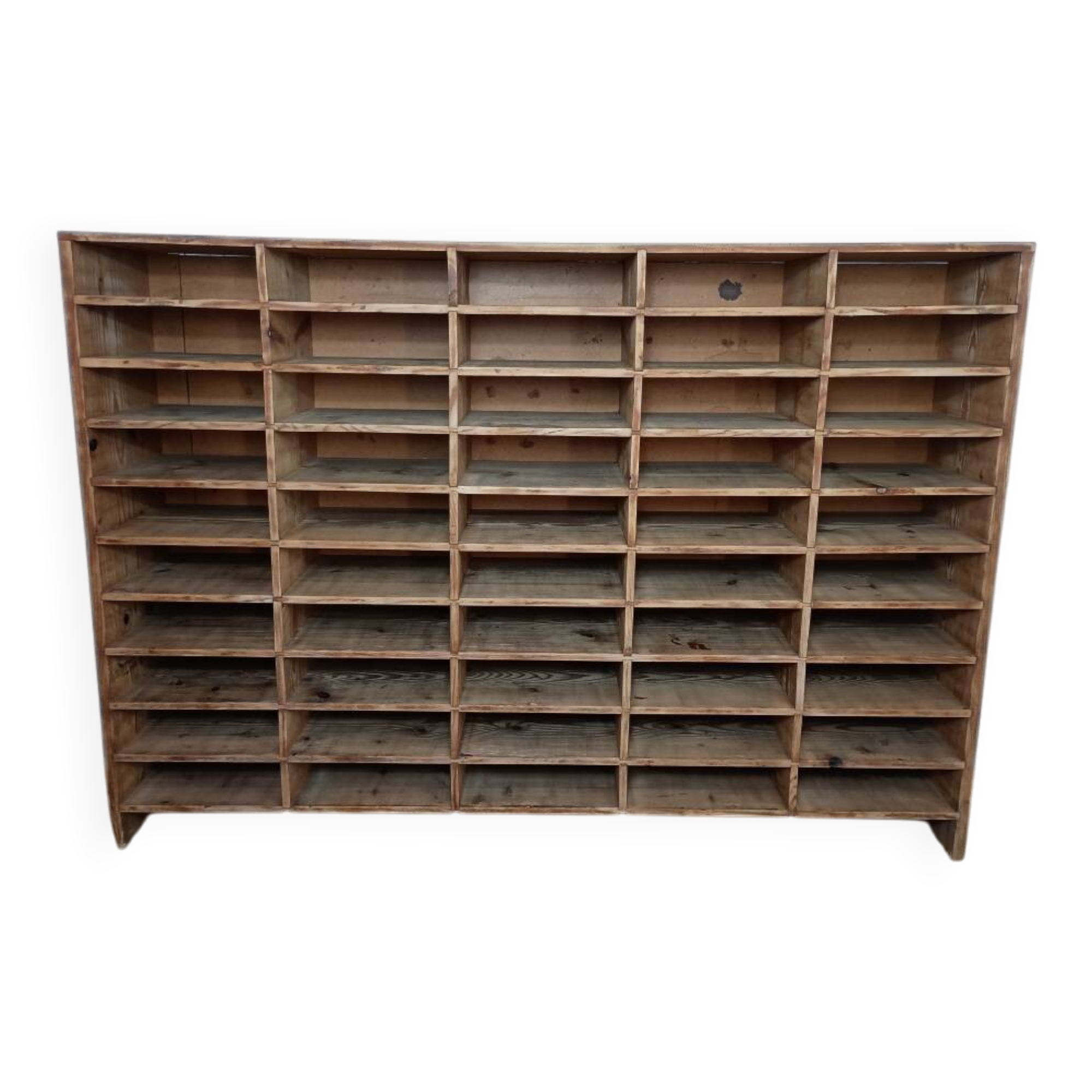 Wooden sorting cabinet with 50 compartments.