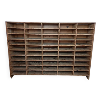 Wooden sorting cabinet with 50 compartments.