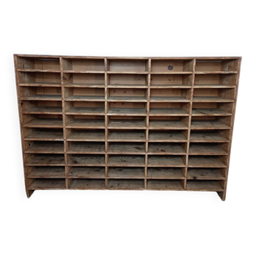 Wooden sorting cabinet with 50 compartments.