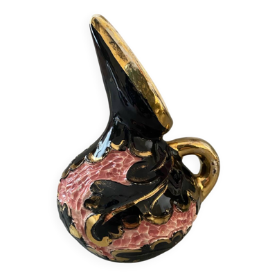 Vase vallauris ou céramique de monaco fait main noir rose et doré