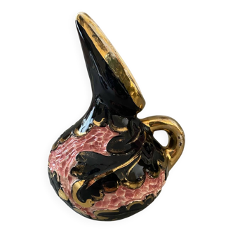 Vallauris vase or Monaco ceramic handmade black pink and gold