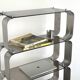 Stainless steel and smoked glass shelves by Donald Singer