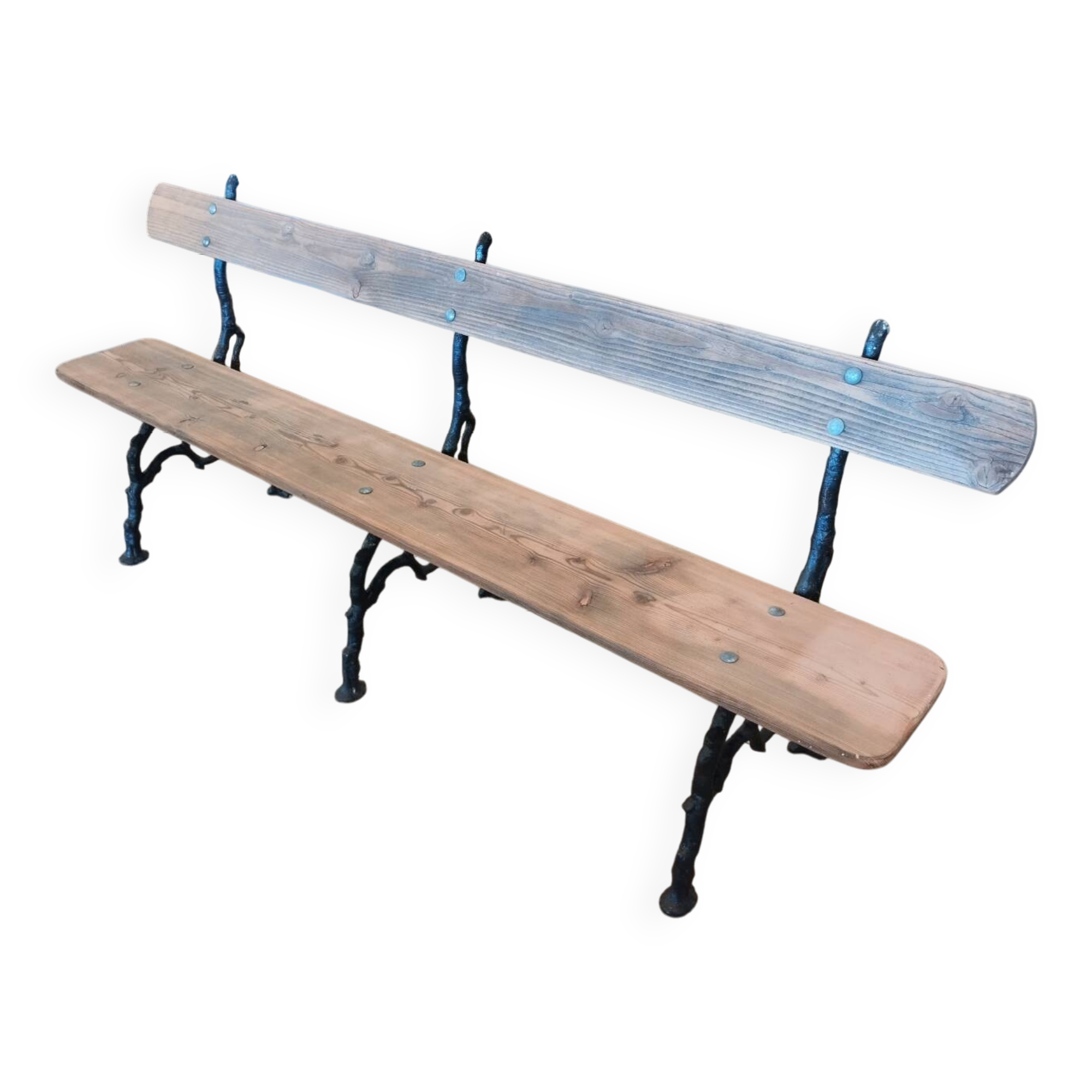 Antique garden bench with cast iron legs