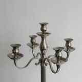 Large 5-arm candlestick in shiny silver metal