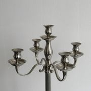 Large 5-arm candlestick in shiny silver metal