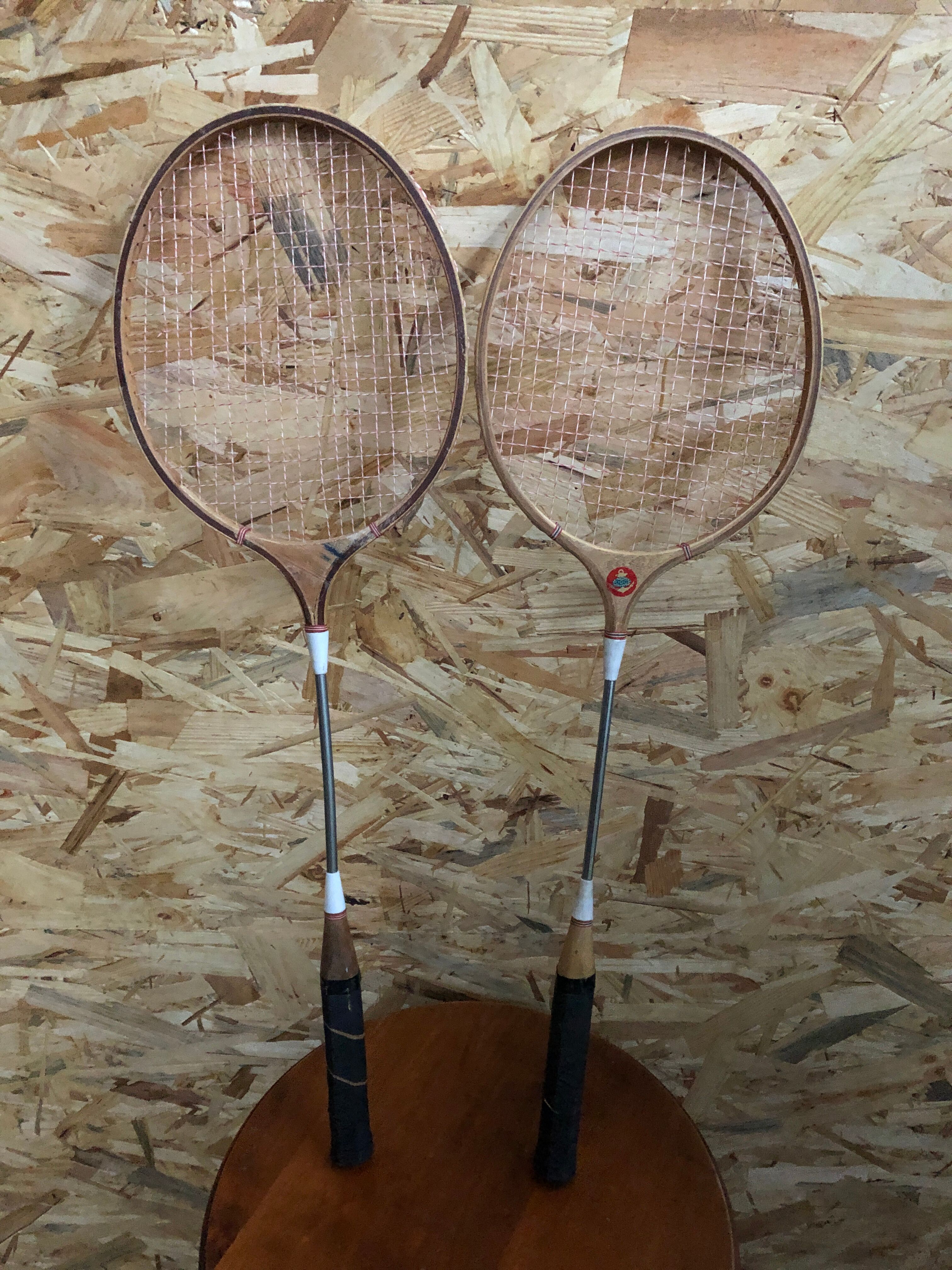 Pair old racket badminton odc wood sport vintage