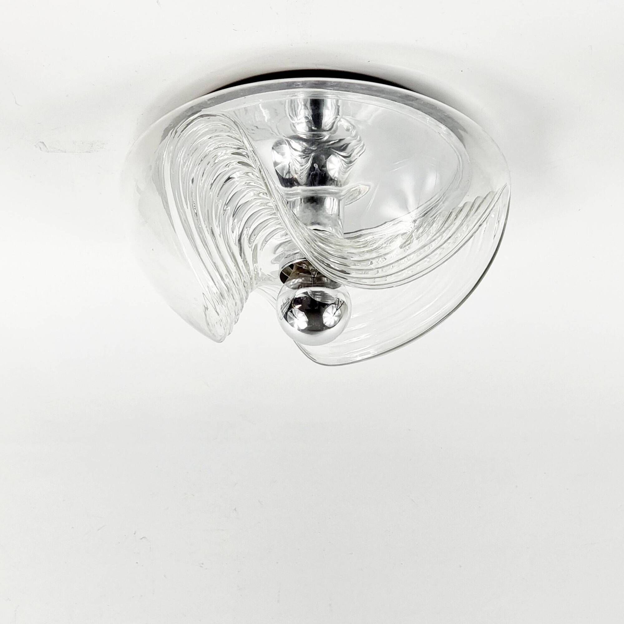 Pair of Large Mid-Century Space Age 'Wave' Ceiling Lights in Glass, 1970s