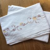 Paire de drap métis Broderie main - vintage